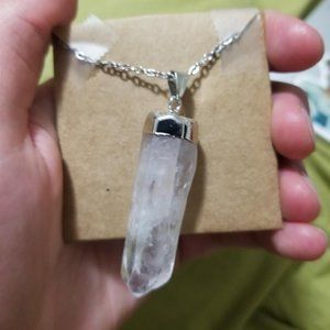 Large natural white quartz crystal necklace
